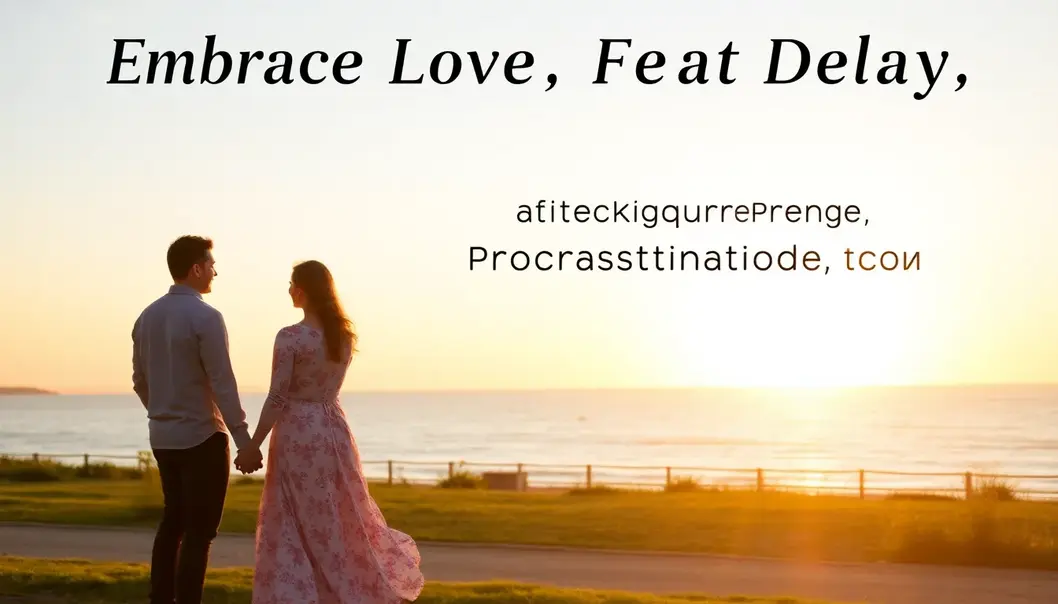 Couple embracing at a scenic location, representing unity against procrastination.