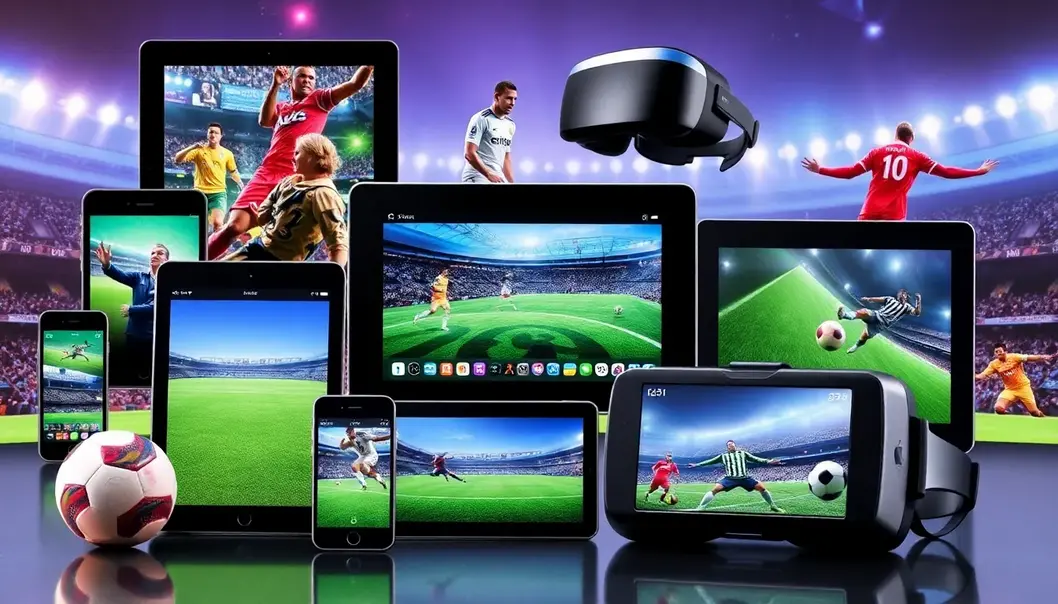 Various digital devices displaying a range of sports content, illustrating the digital age of reading.