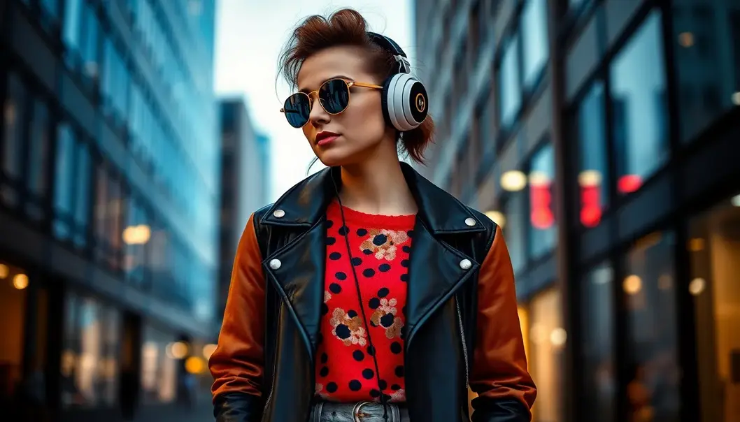 A fusion of fashion and music enhances the mood of urban style.