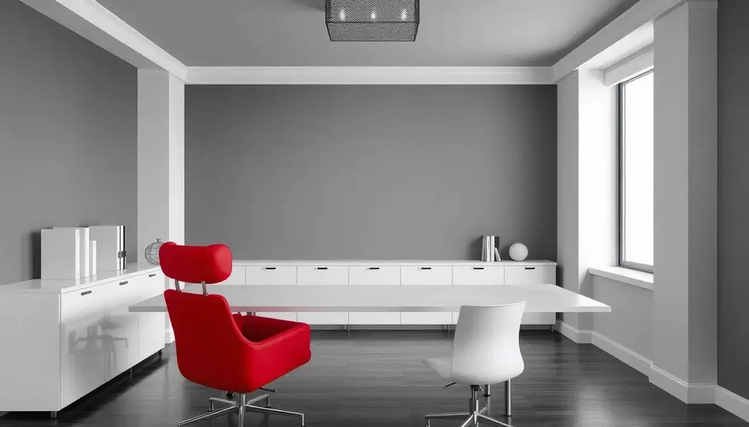 A calming workspace designed with blue and green accents to inspire relaxation.