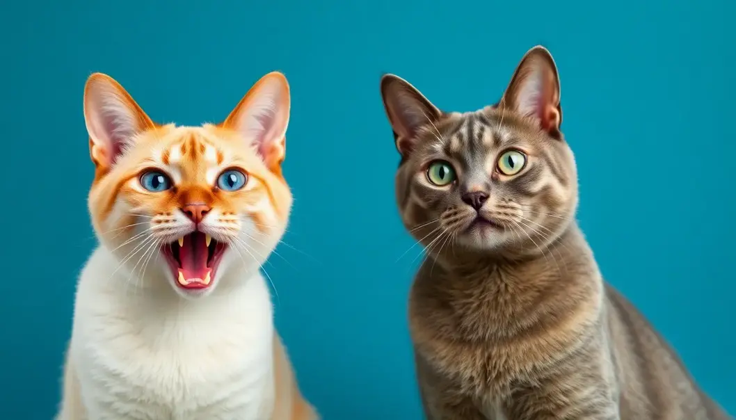 The comically vocal Siamese and the dapper Chartreux make for a mismatched yet hilarious duo.
