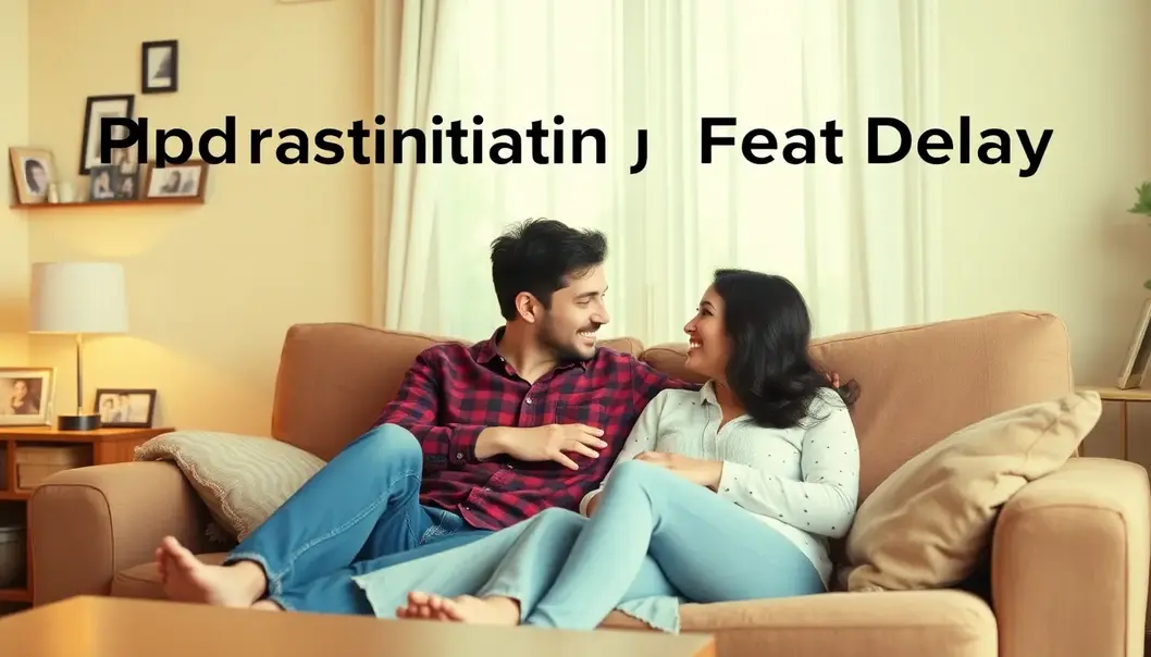 A married couple discussing their procrastination habits with empathy.